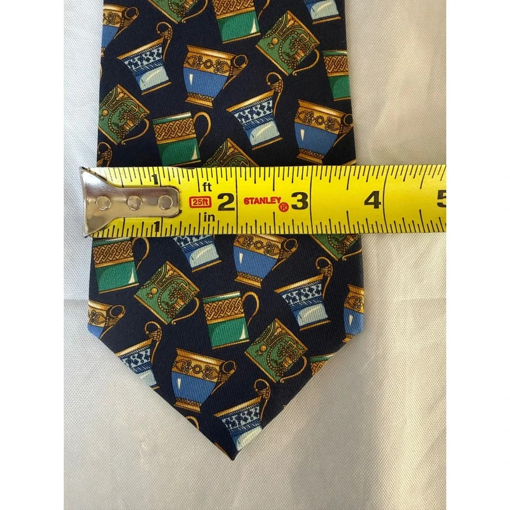 Vintage Gucci Men Tea Cups Neck Tie Navy Blue Silk Italy Luxury Designer Italian
